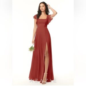 Azazie Bondi Terracotta A-Line Ruffled Chiffon Bridesmaids Dress